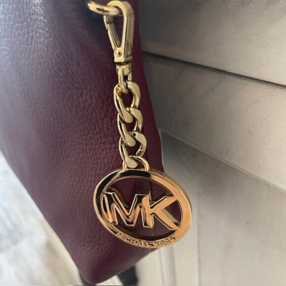 MICHAEL KORS JET SET CHAIN MESSENGER CROSSBODY LEATHER MERLOT/GOLD NWOT - Picture 4 of 16